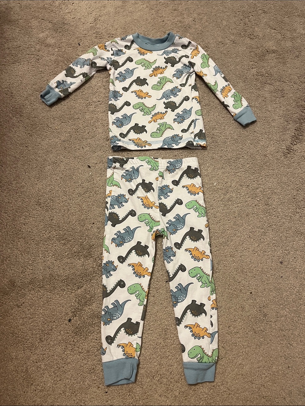 Swiggles White Dinosaur Pajama Set with Blue Trim